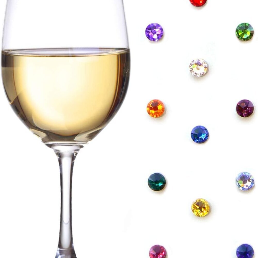 Crystal Magnetic Wine Glass Charms Set of 12 Glass Markers that Work on Stemless